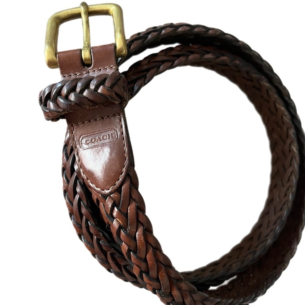 Coach Brown Braided Leather Belt Classic Designer Women size 36 minimalist boho